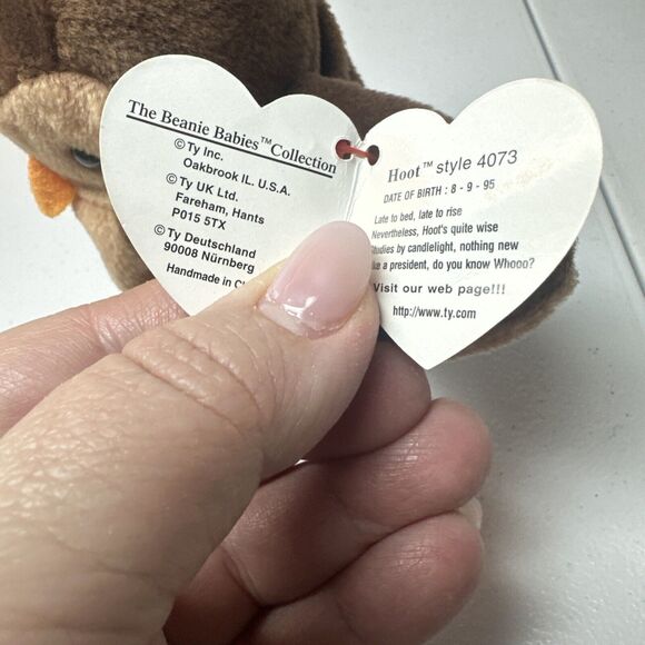 Ty Beanie Babies Hoot Owl Plush Stuffed Animal Vintage P3 Brown - Picture 4 of 7